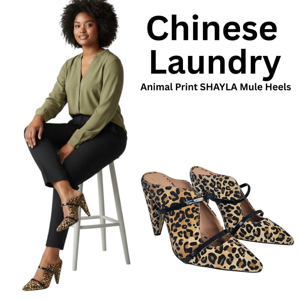 Chinese Laundry Shayla Mule Heels Animal Print Faux Suede Size Women's 10M